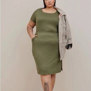 Torrid Dress Womens Size 0 Olive Rib Knit Short Sleeves Pockets Elastic Waist